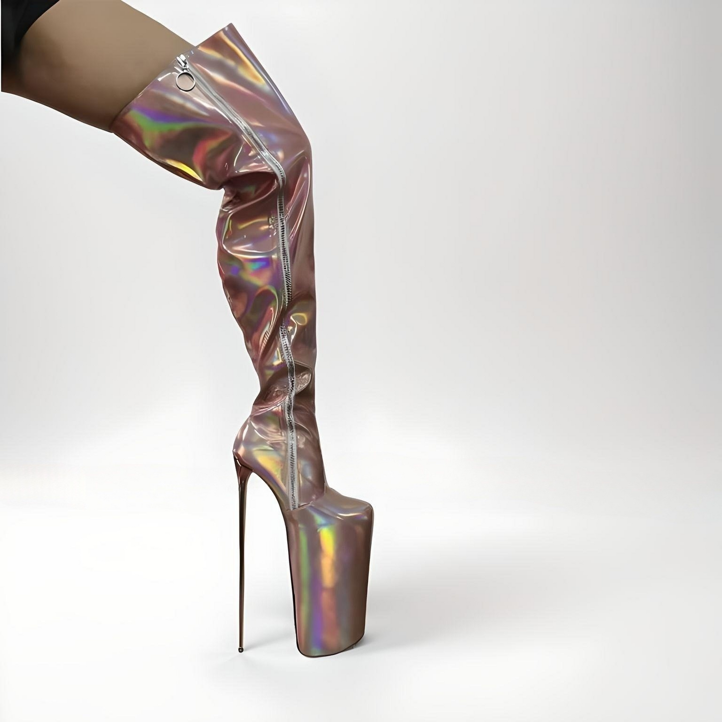 Fetish extreme metal heel crotch boots 30cm 11.8"