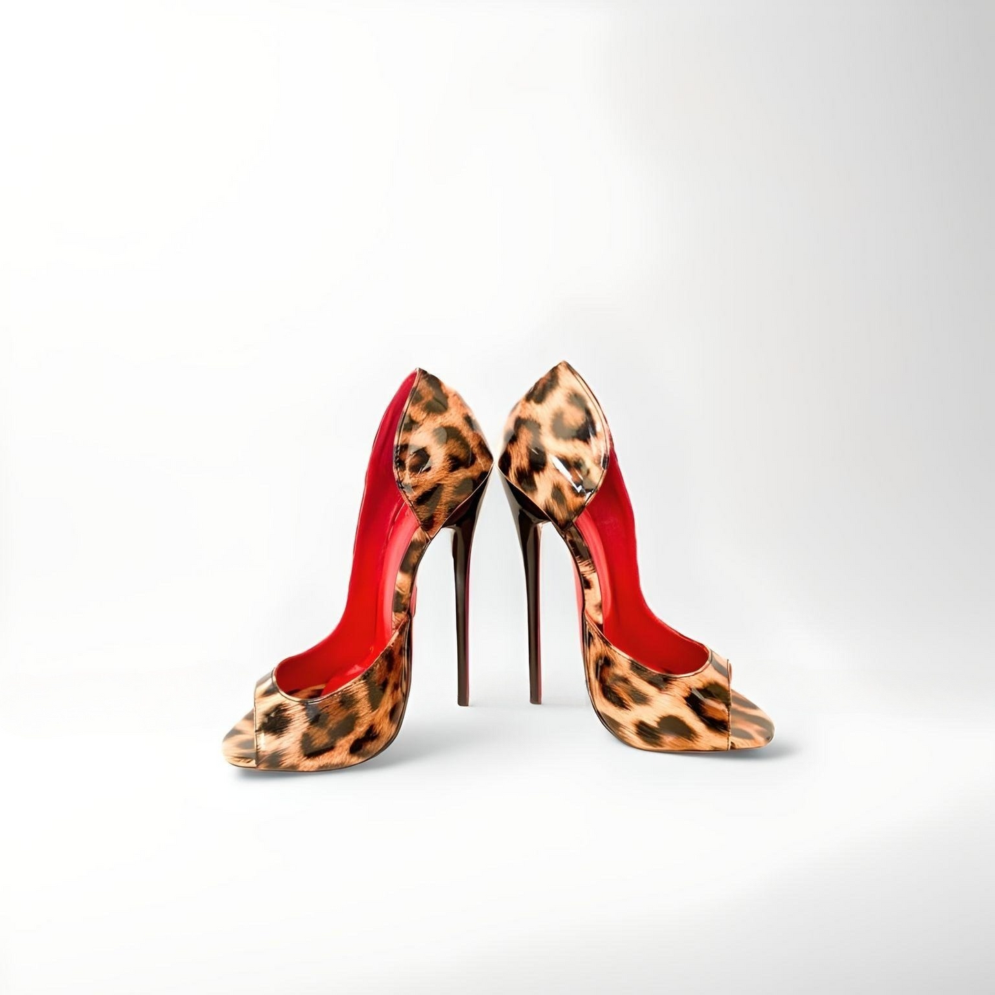 D'Orsay leopard print patent round peep toe 16cm stiletto pumps
