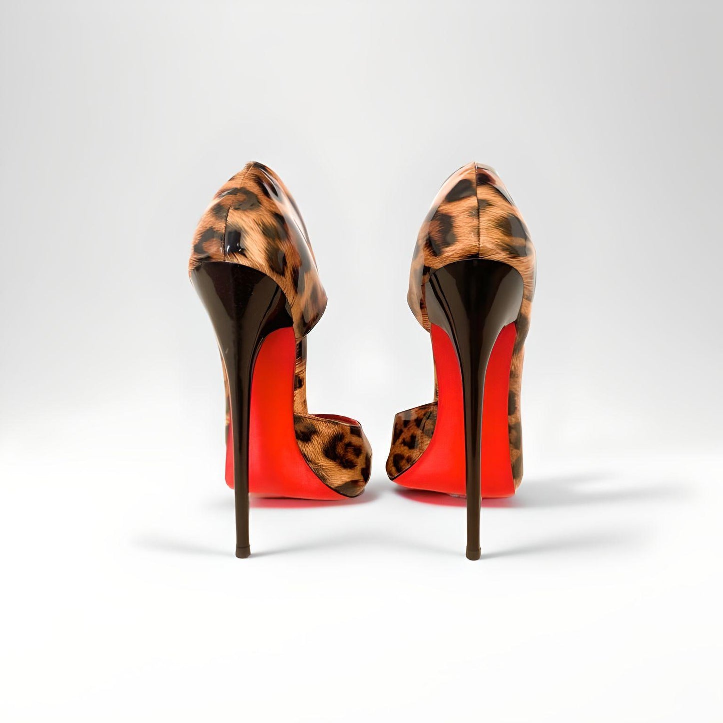 D'Orsay leopard print patent round peep toe 16cm stiletto pumps