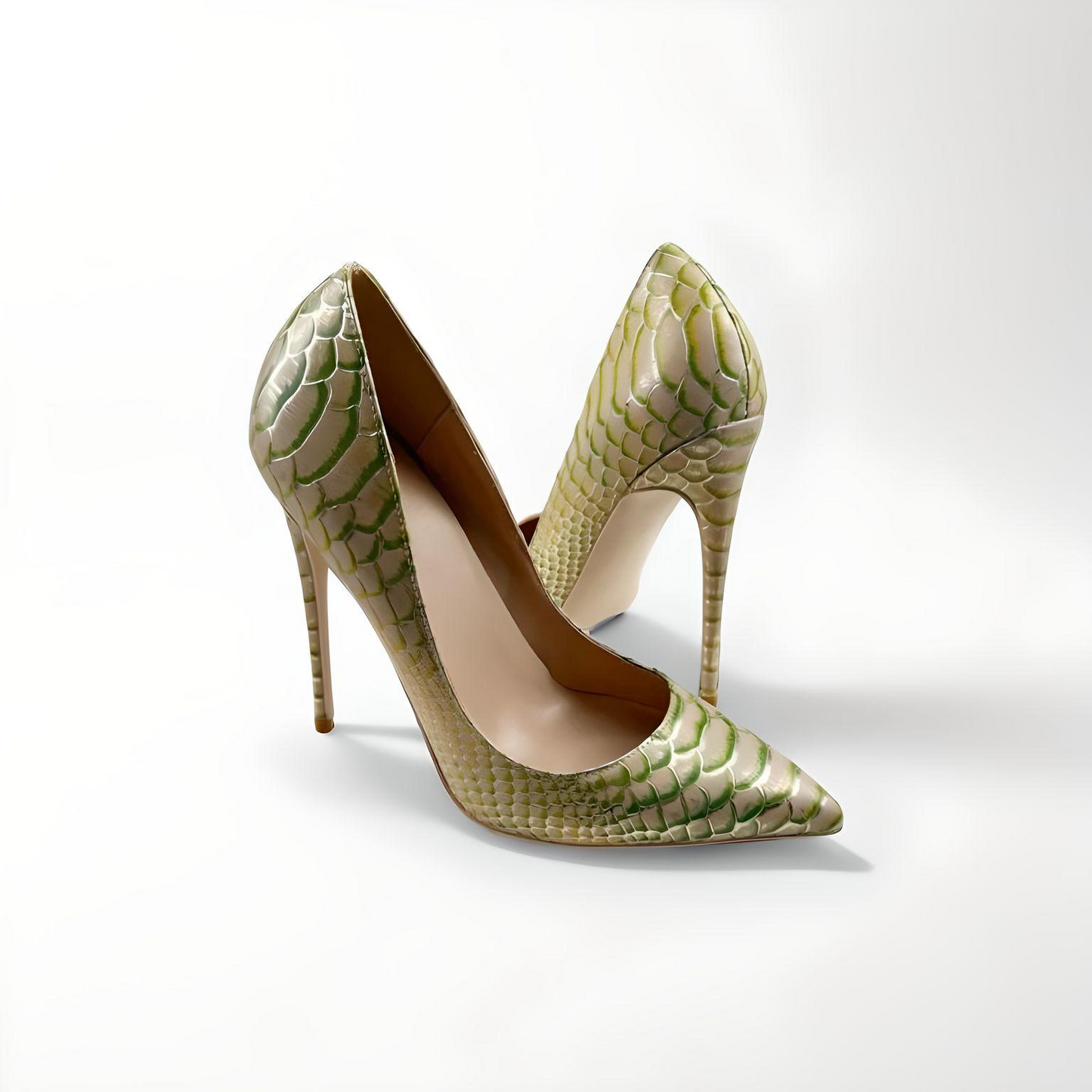 Gilt snakeskin effect stiletto pumps
