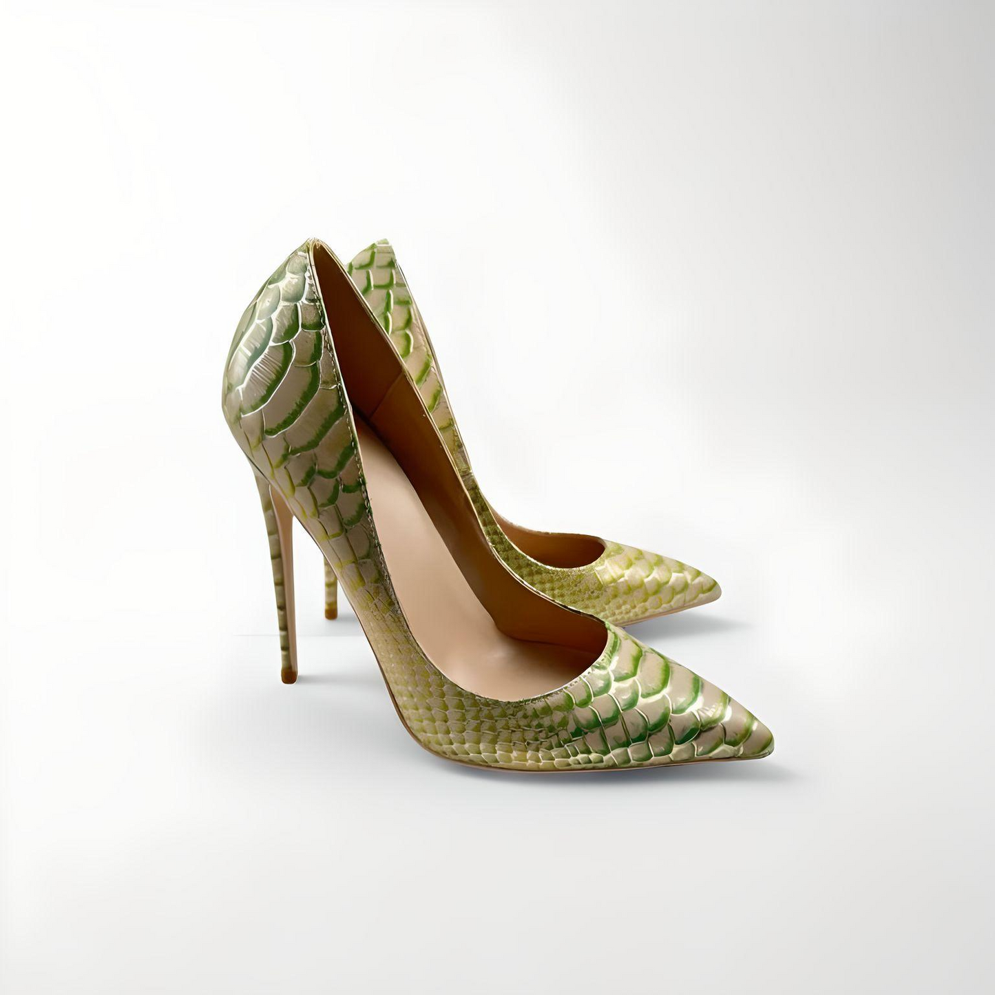 Gilt snakeskin effect stiletto pumps