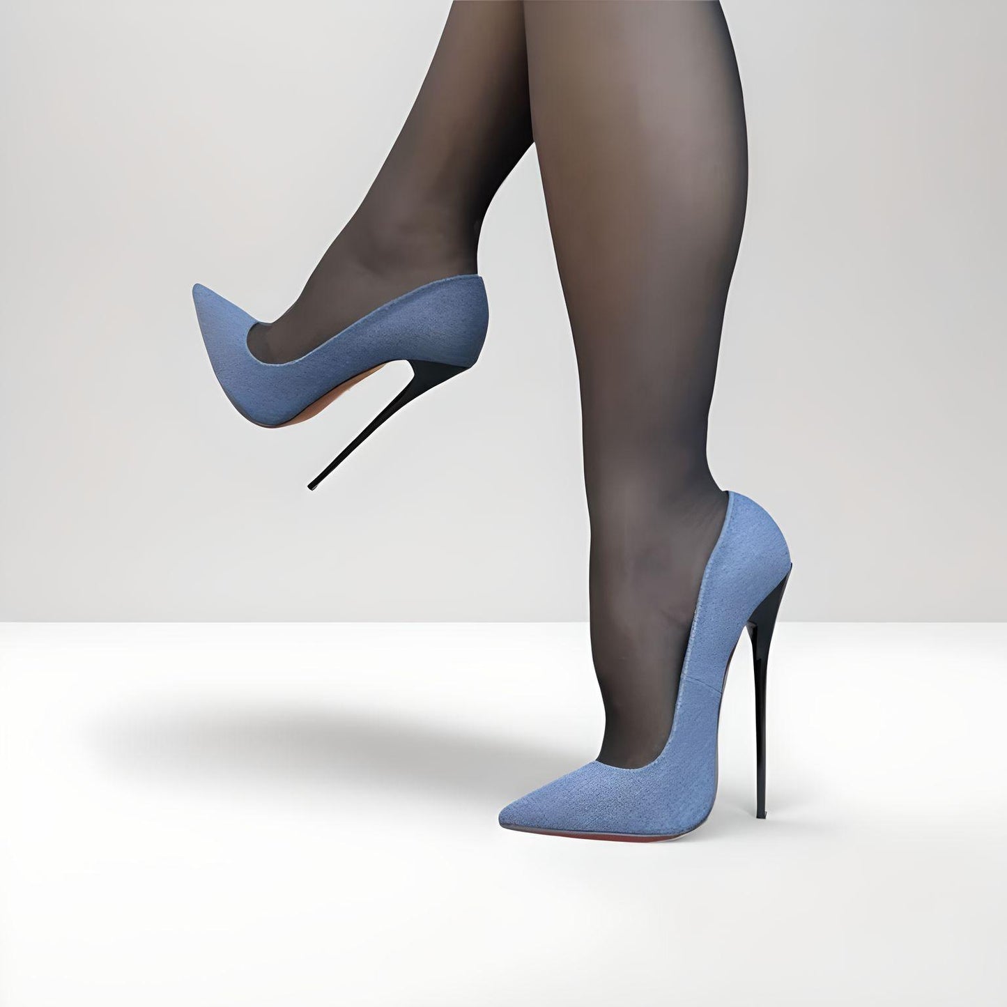 Fetisch Denim Stiletto Pumps spitz zulaufend 16cm 6"