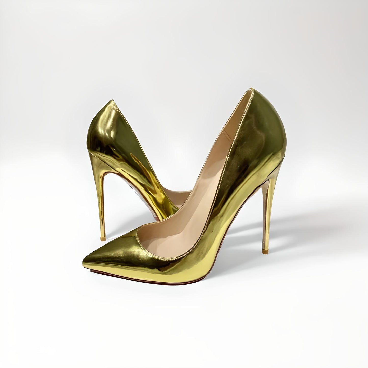 Metallic gold stiletto pumps