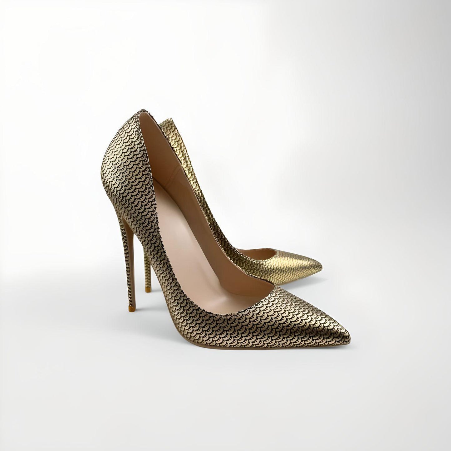 Gold stiletto pumps