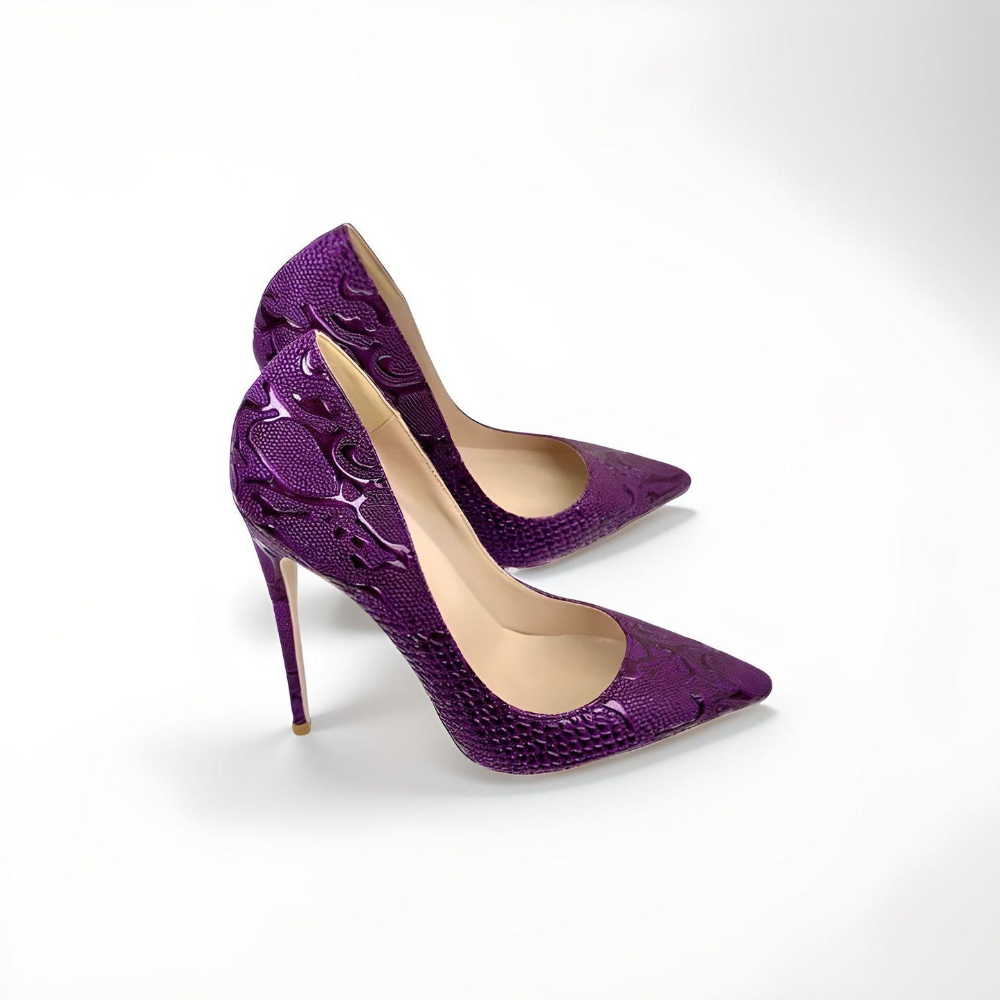Purple faux reptile stiletto pumps