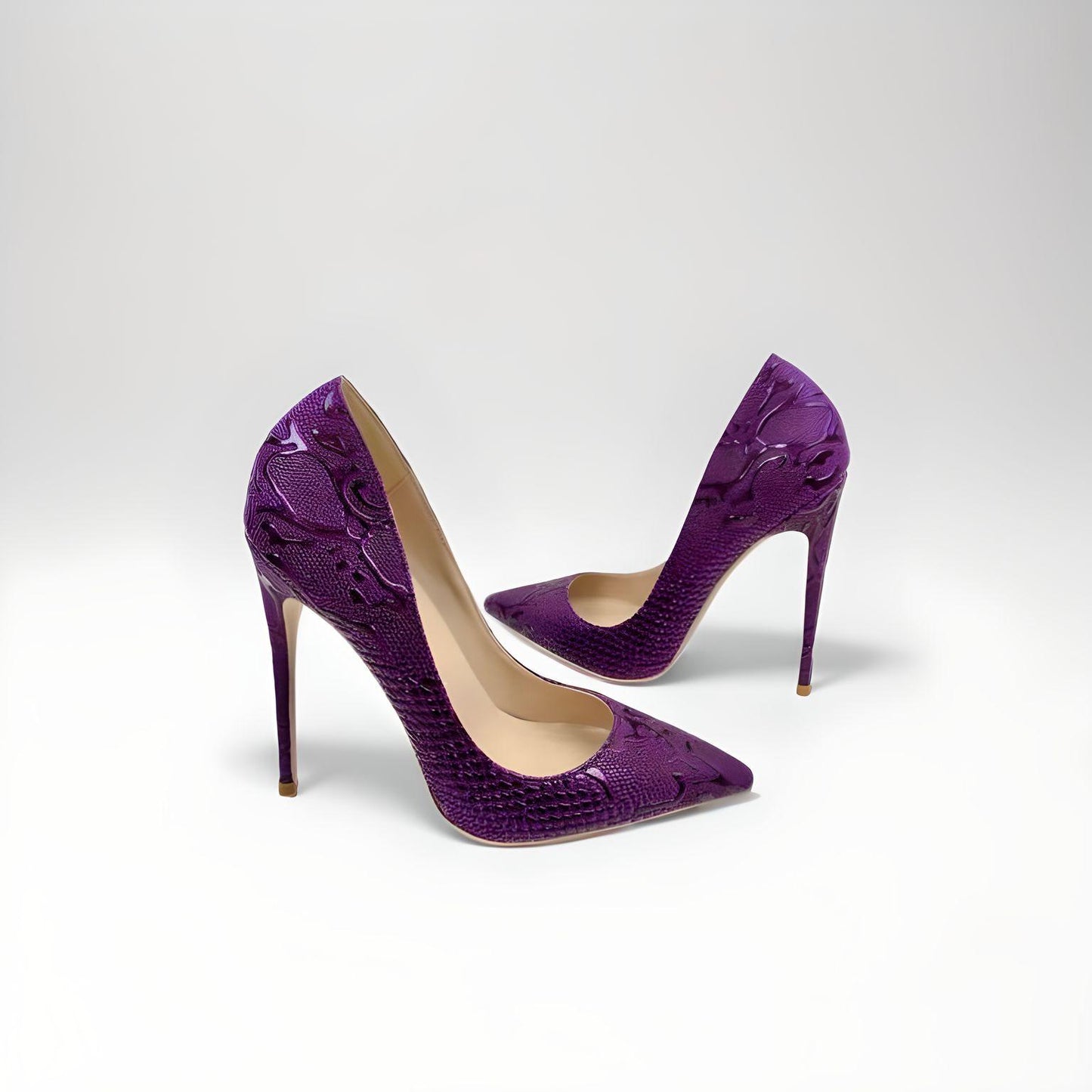 Purple faux reptile stiletto pumps