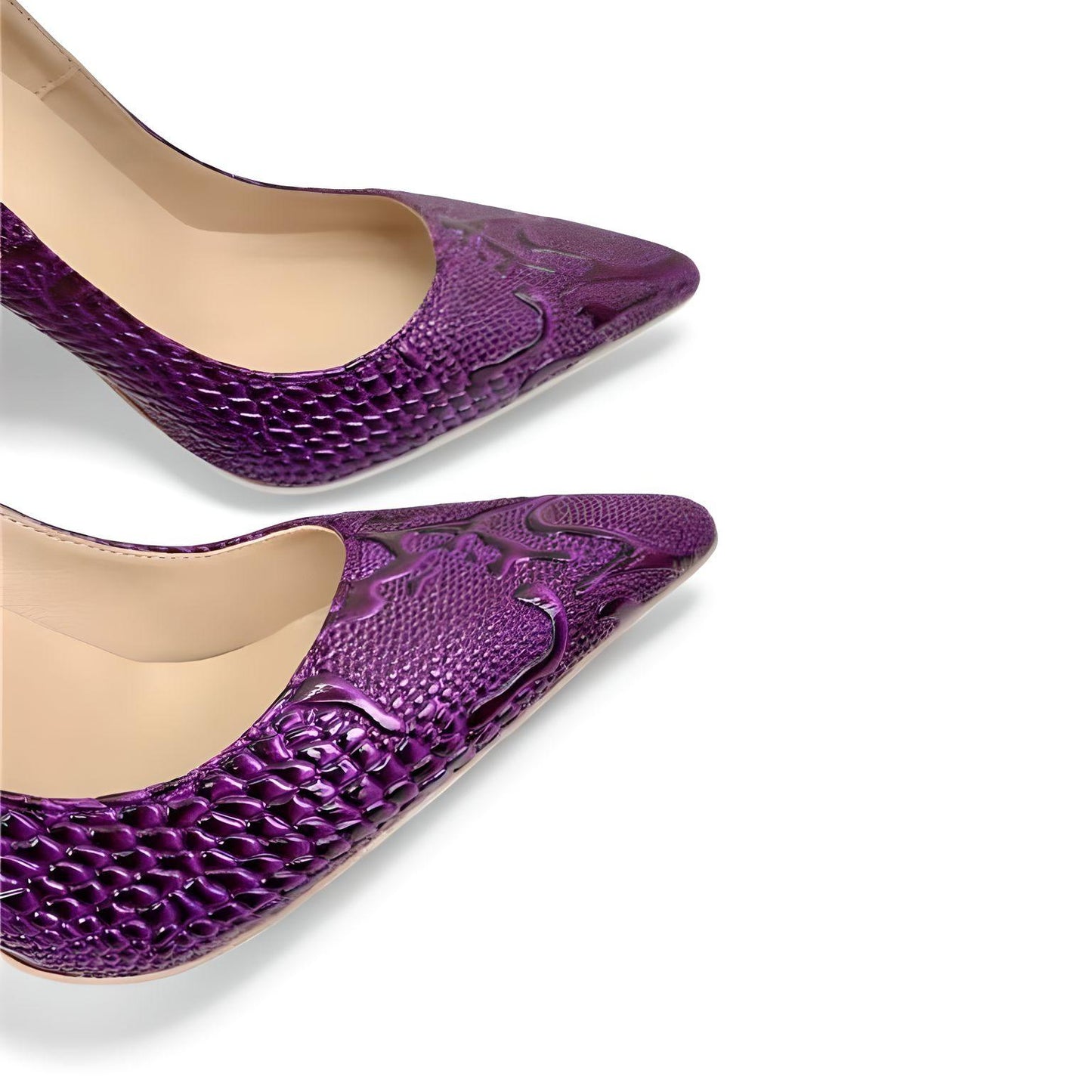 Purple faux reptile stiletto pumps