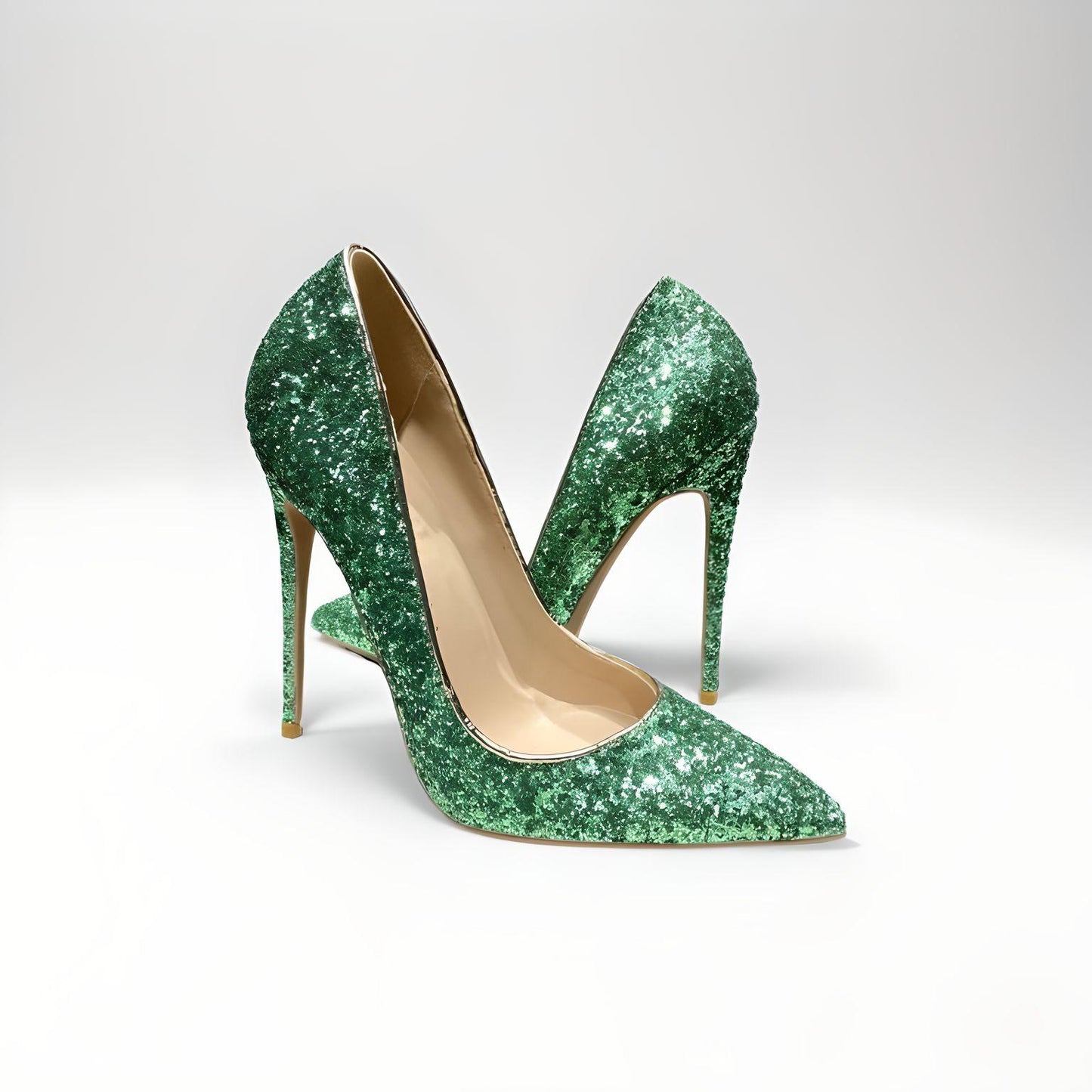 Green glitter stiletto pumps