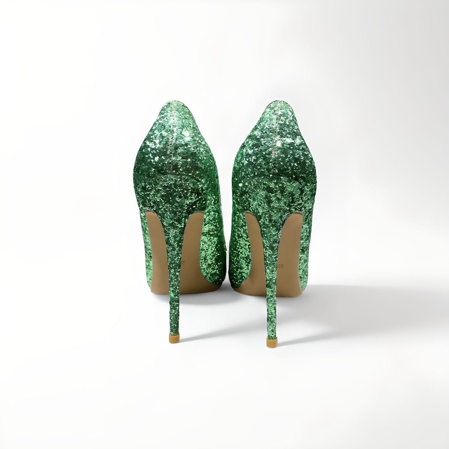 Green glitter stiletto pumps