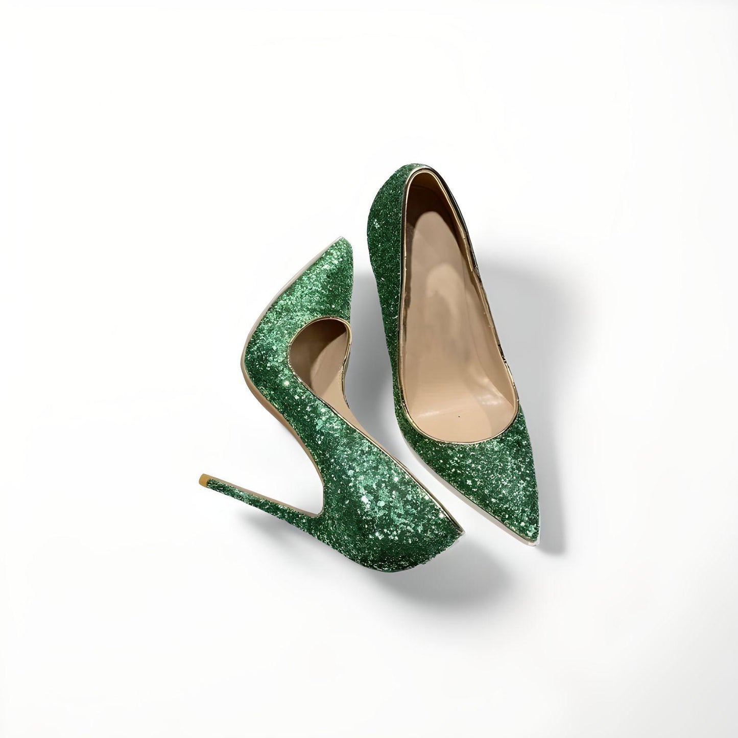 Green glitter stiletto pumps