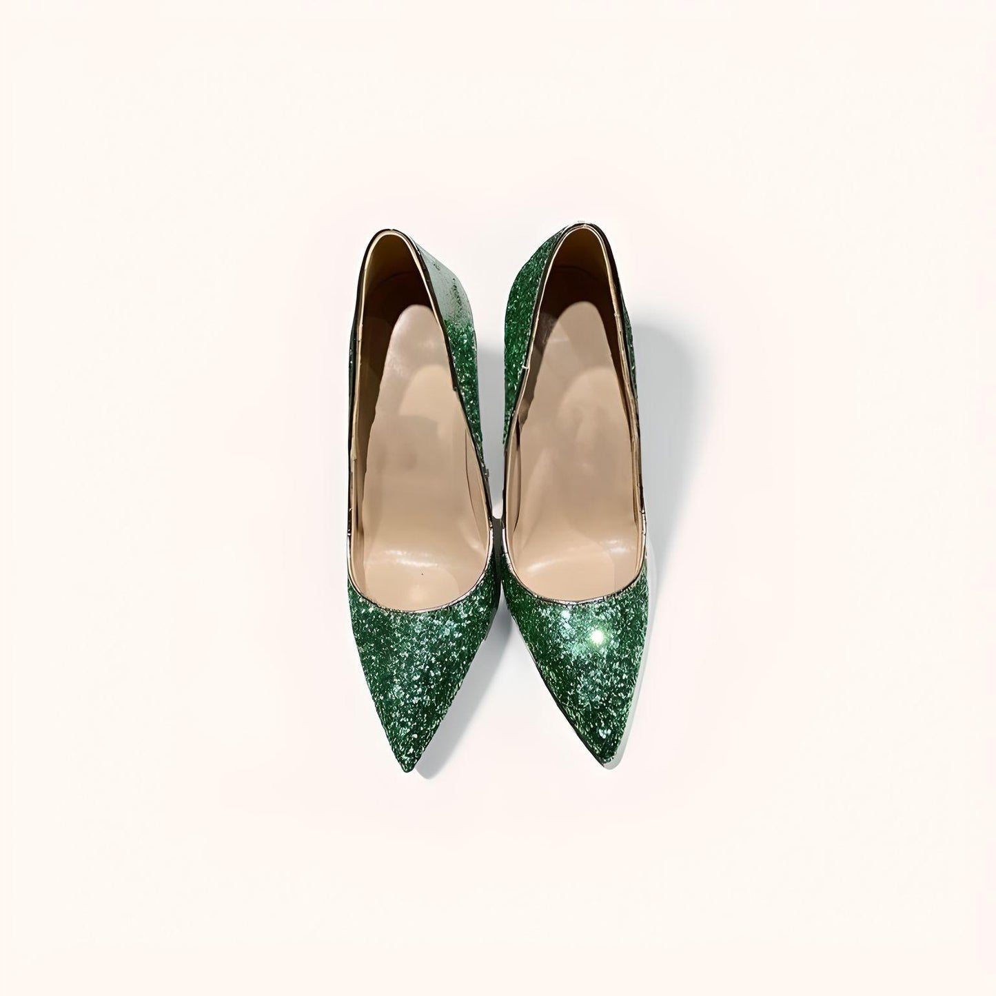 Green glitter stiletto pumps