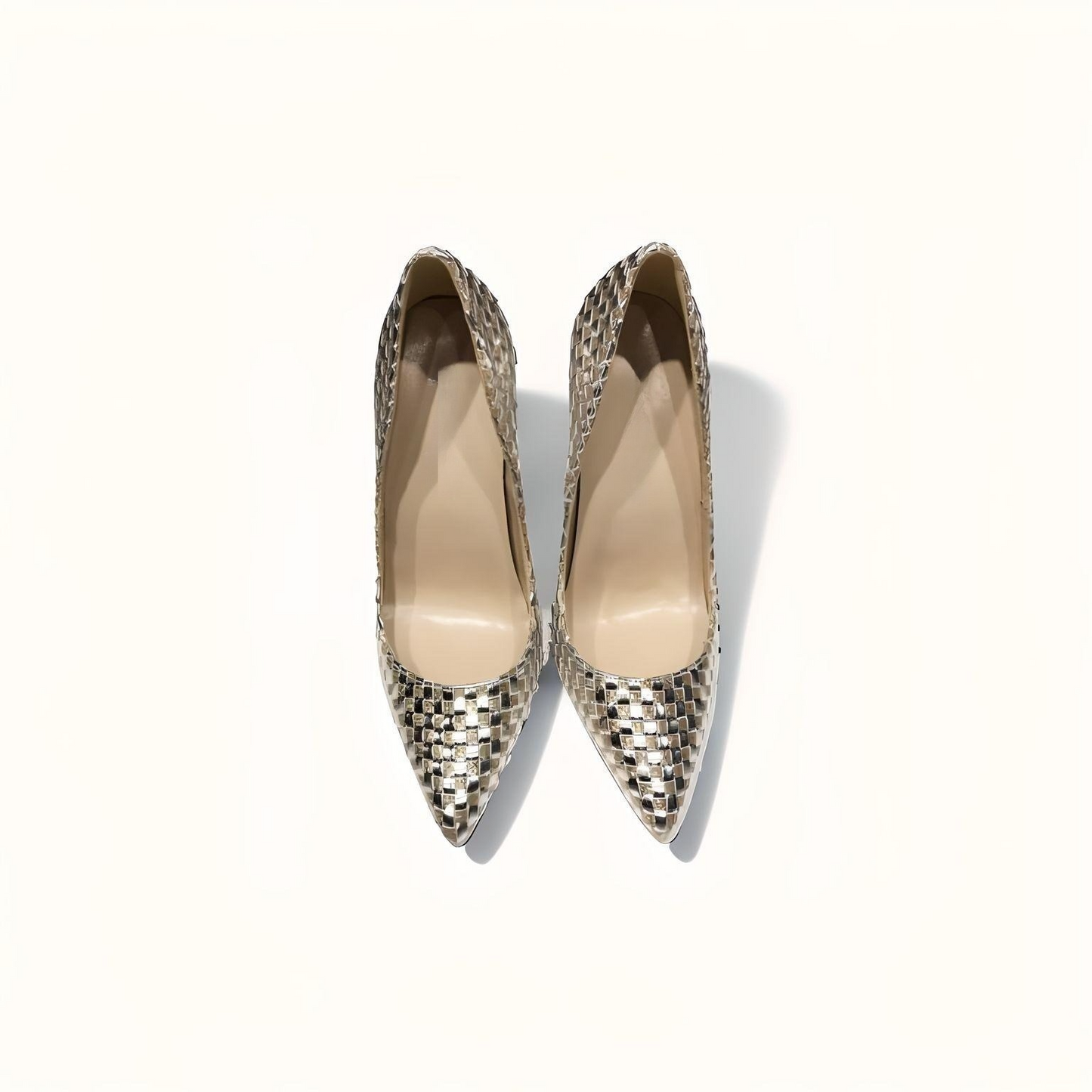 Gold/silver weave stiletto pumps