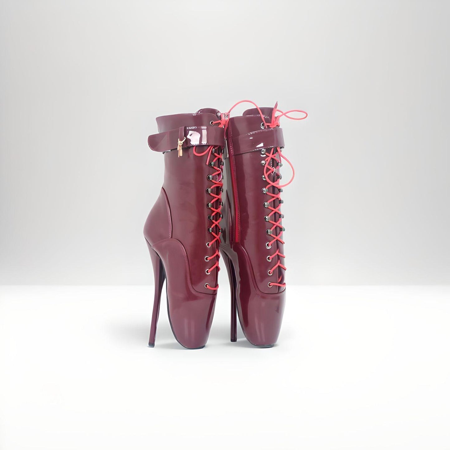 Bottines fétichistes à talon de ballet mat verrouillables 18cm 7"