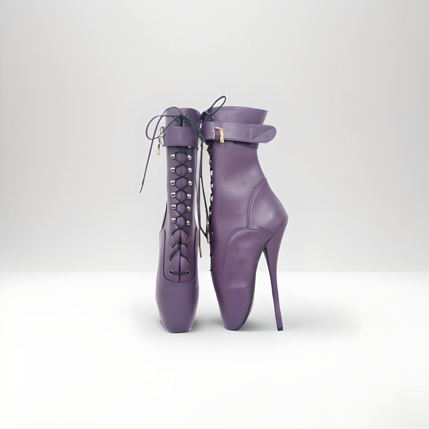 Bottines fétichistes à talon de ballet mat verrouillables 18cm 7"