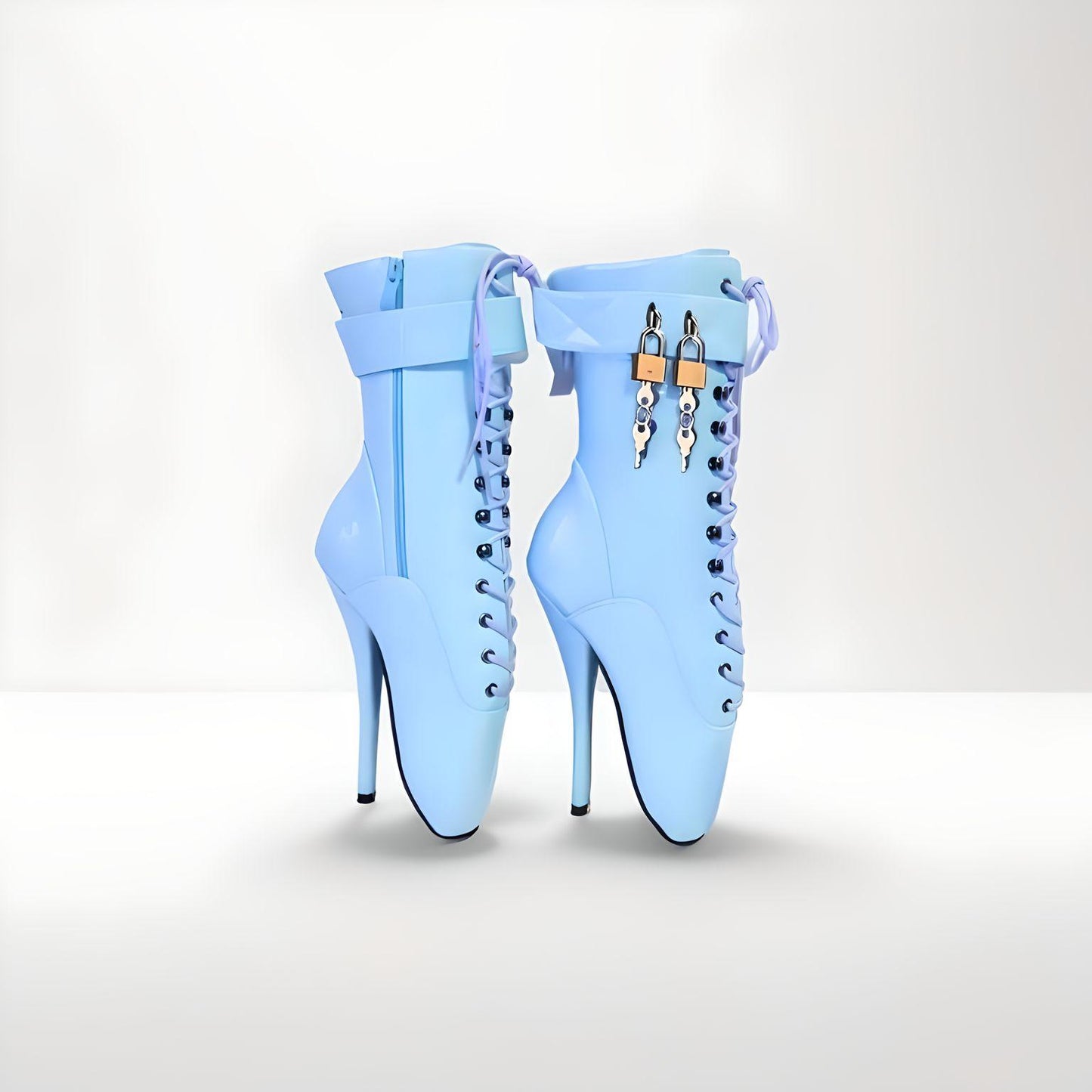 Bottines fétichistes à talon de ballet mat verrouillables 18cm 7"