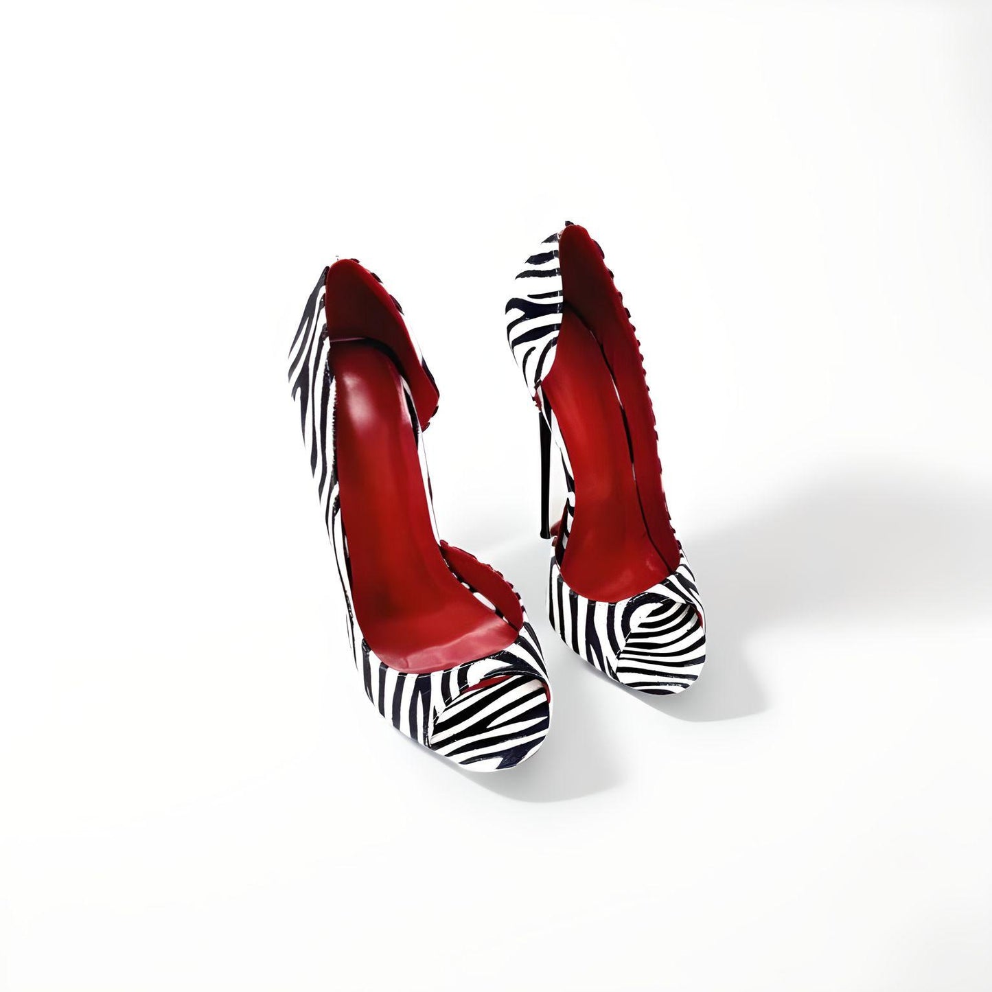 D'Orsay zebra print peep toe stiletto pumps