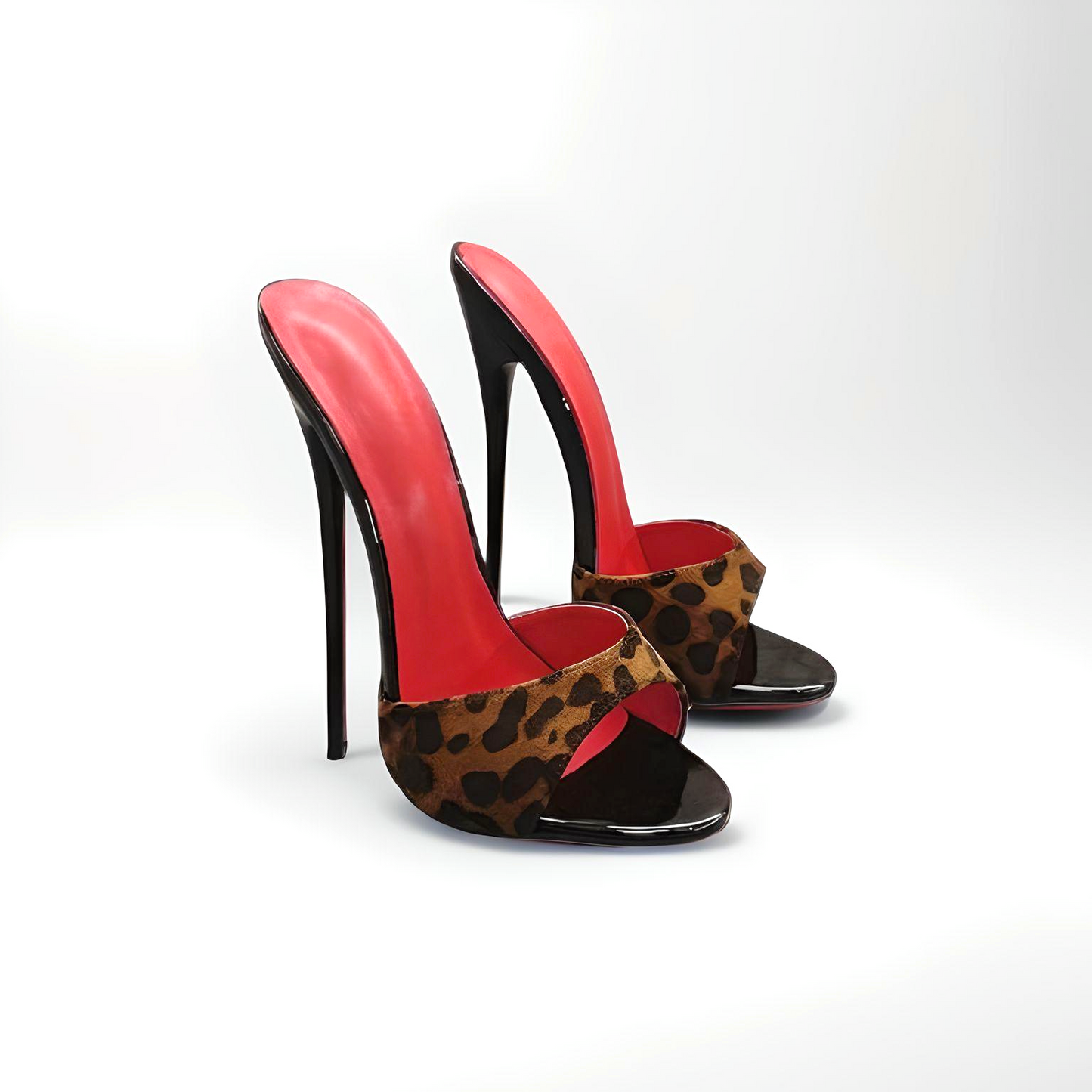 Stiletto round toe high heel mules animal print 16cm
