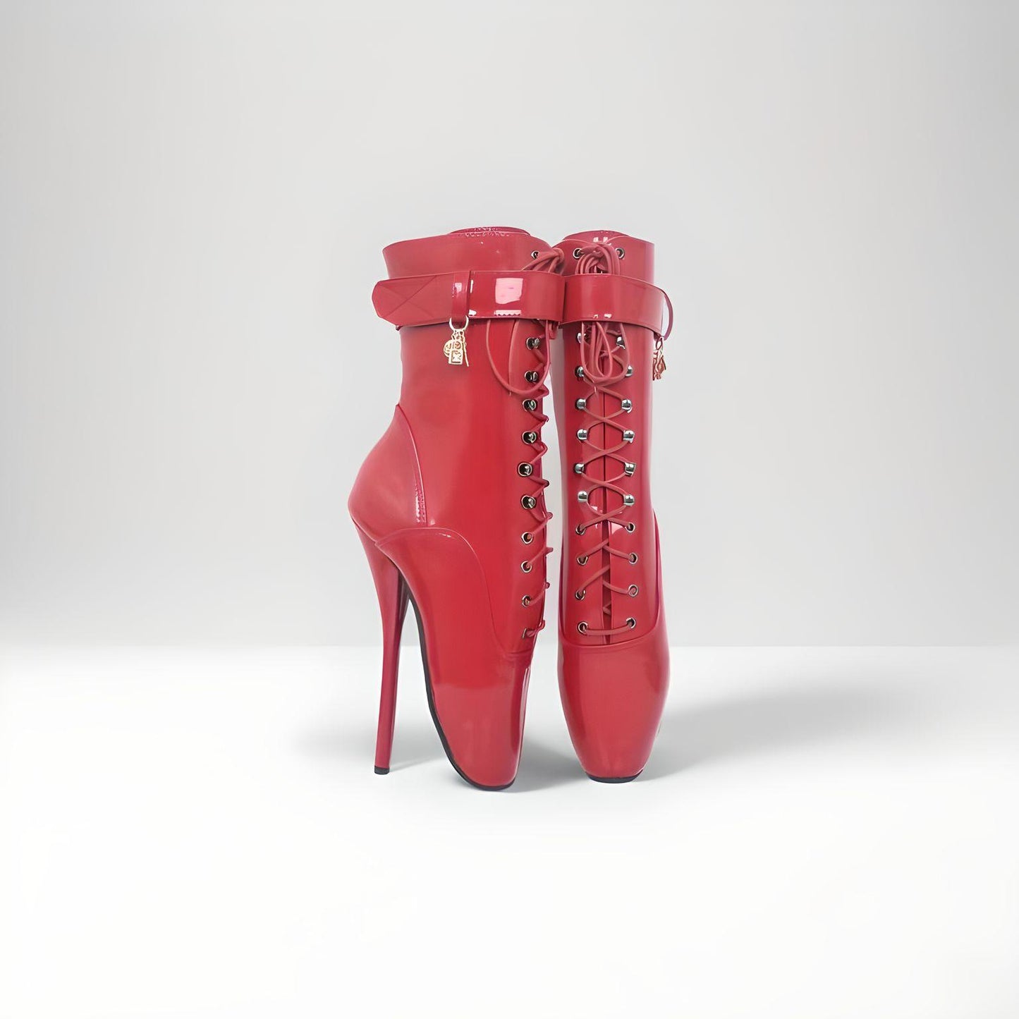 Bottines fétichistes à talon de ballet mat verrouillables 18cm 7"