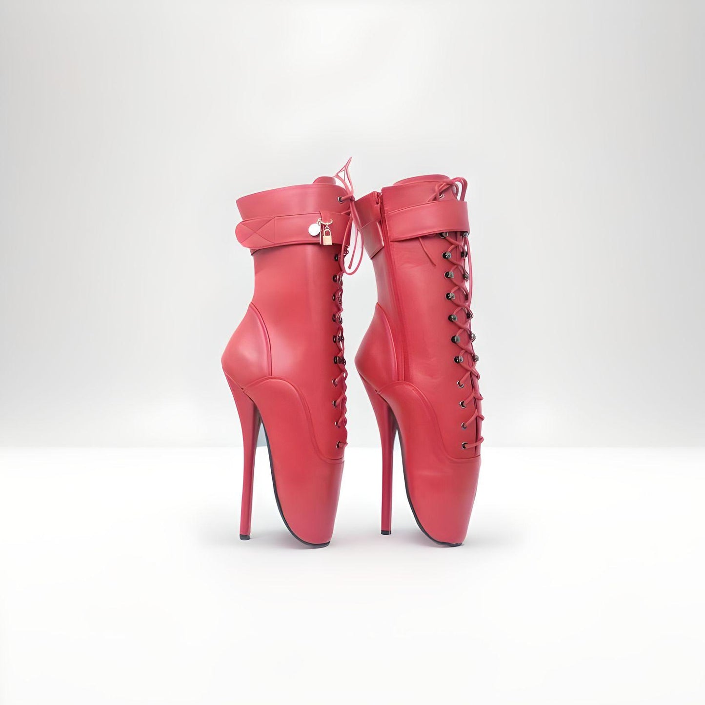 Bottines fétichistes à talon de ballet mat verrouillables 18cm 7"