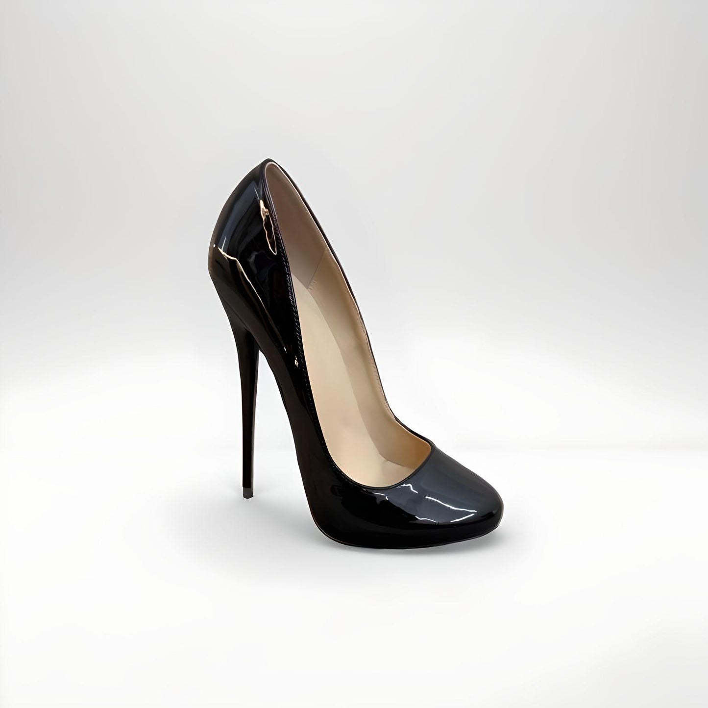 Patent round toe stiletto pointed pumps 16cm 6"