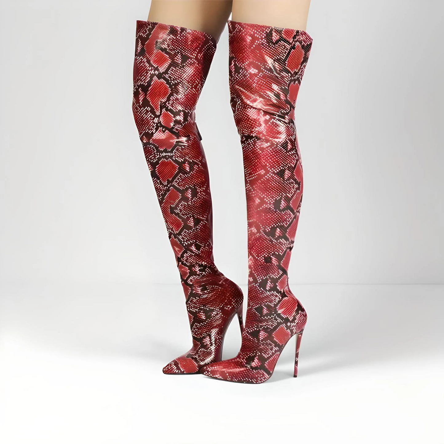 Fetish patterned patent high heel stiletto thigh boots 12cm heel