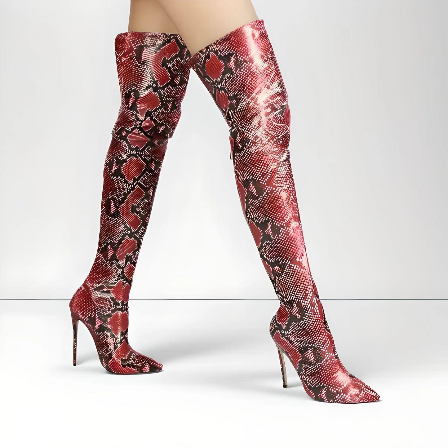 Fetish patterned patent high heel stiletto thigh boots 12cm heel