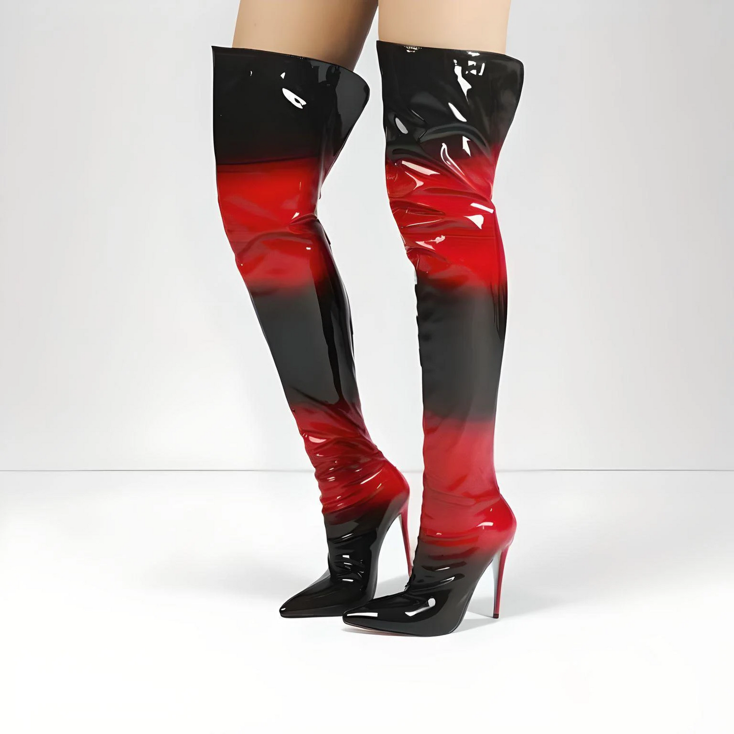 Fetish patterned patent high heel stiletto thigh boots 12cm heel