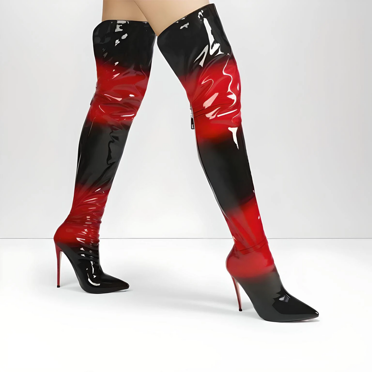 Fetish patterned patent high heel stiletto thigh boots 12cm heel