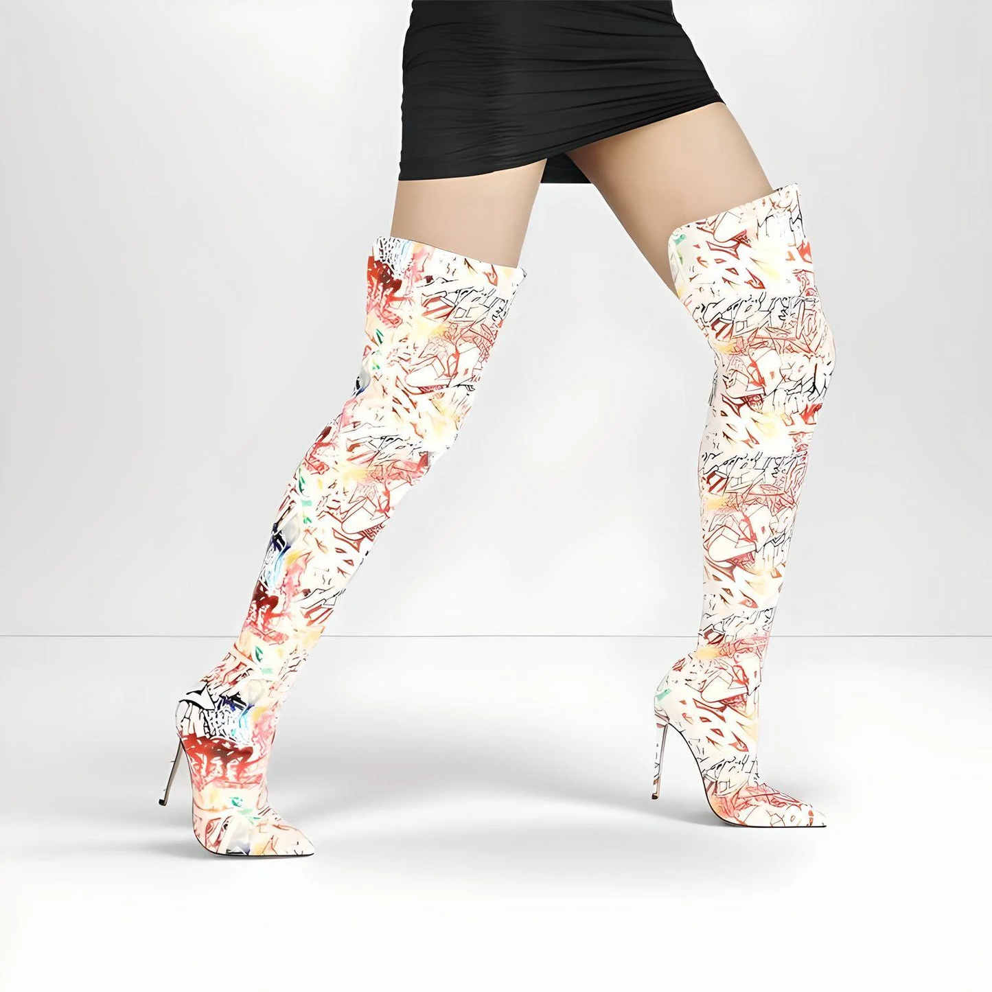 Fetish patterned patent high heel stiletto thigh boots 12cm heel