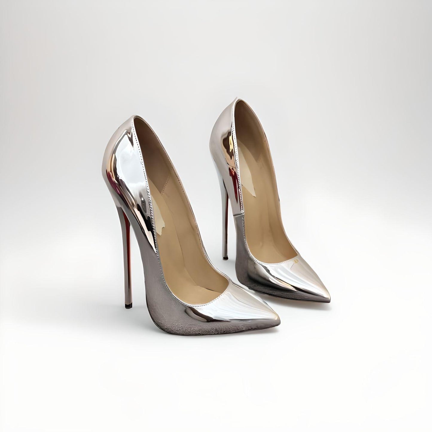 Escarpins pointus ultra stiletto fetish argent chromé 16cm 6"
