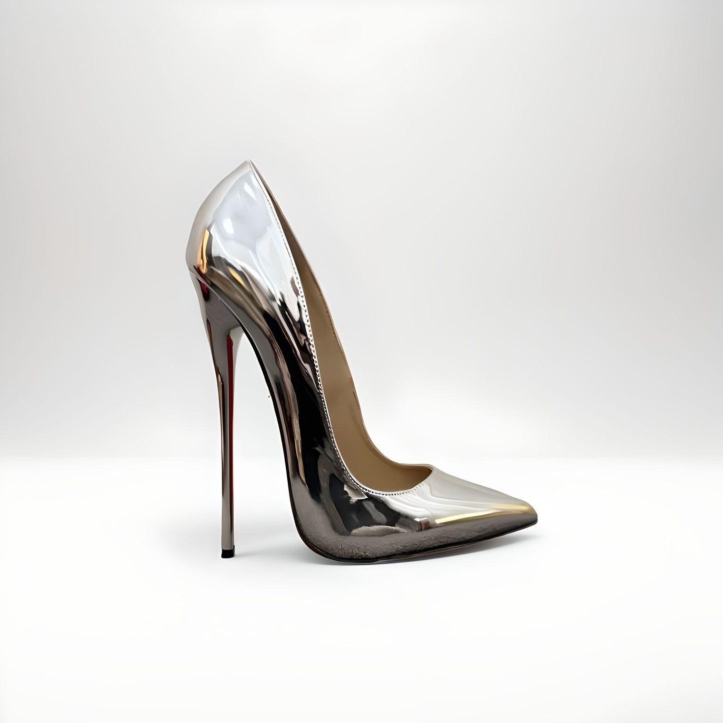 Escarpins pointus ultra stiletto fetish argent chromé 16cm 6"