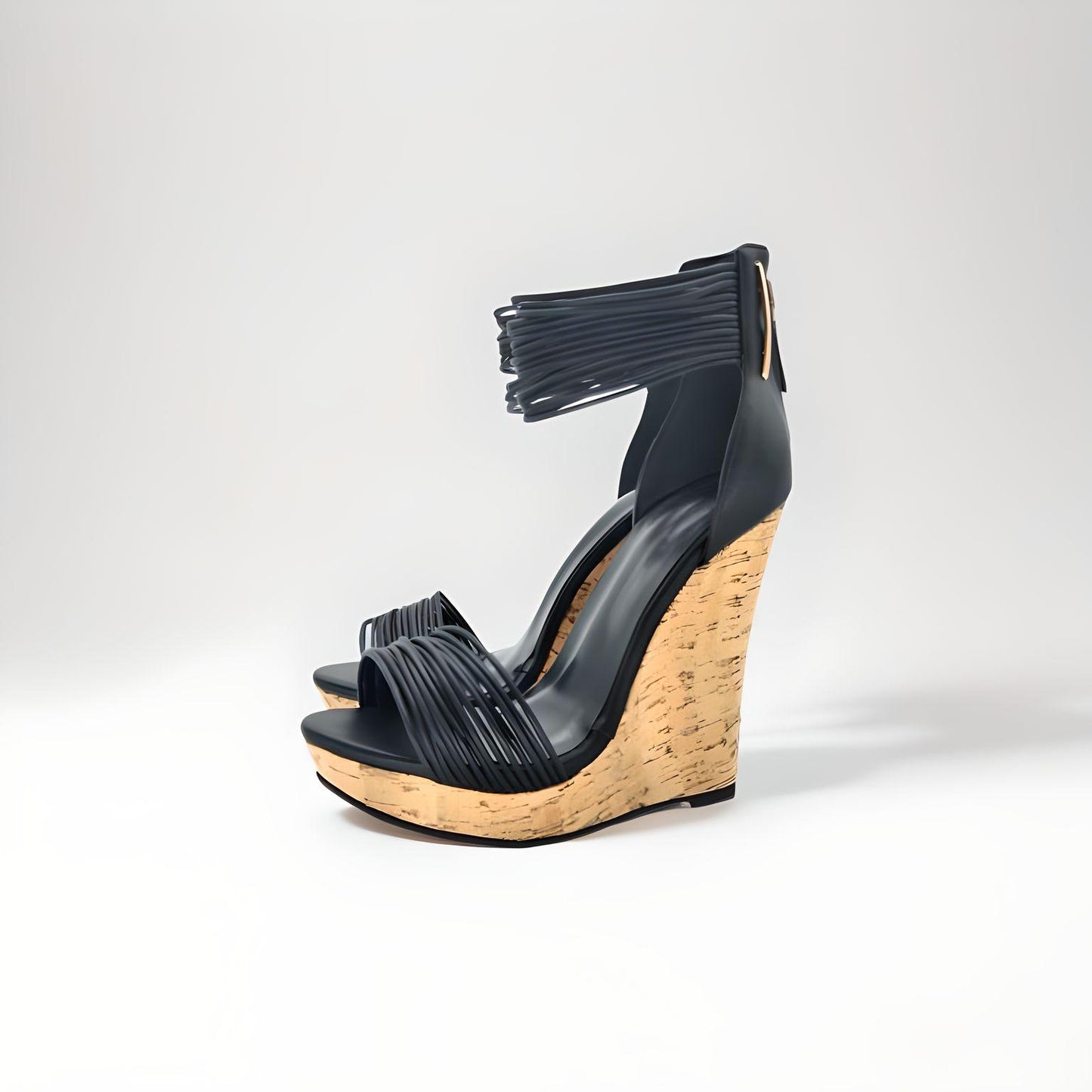 Strappy cork gladiator high heel wedge sandals 13cm/5"