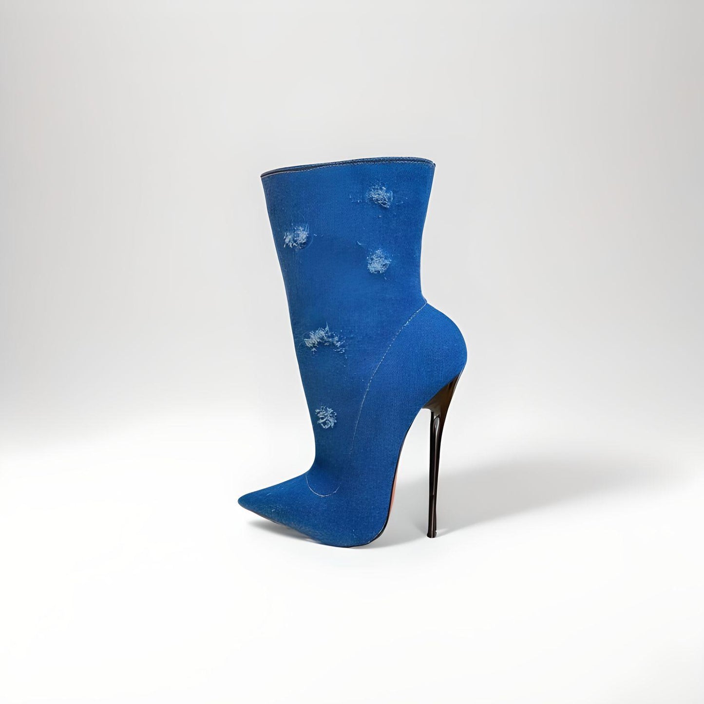 Denim-Stiefeletten mit ultrahohem Absatz und Stilettoabsatz, 16 cm, 6 Zoll