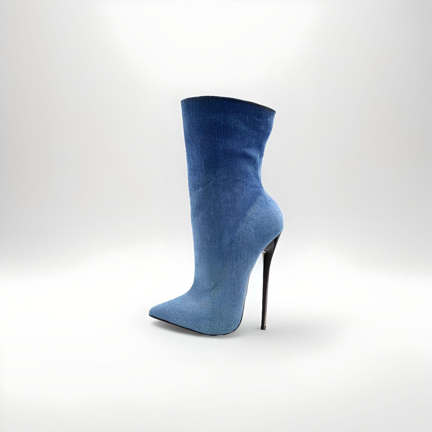Denim-Stiefeletten mit ultrahohem Absatz und Stilettoabsatz, 16 cm, 6 Zoll