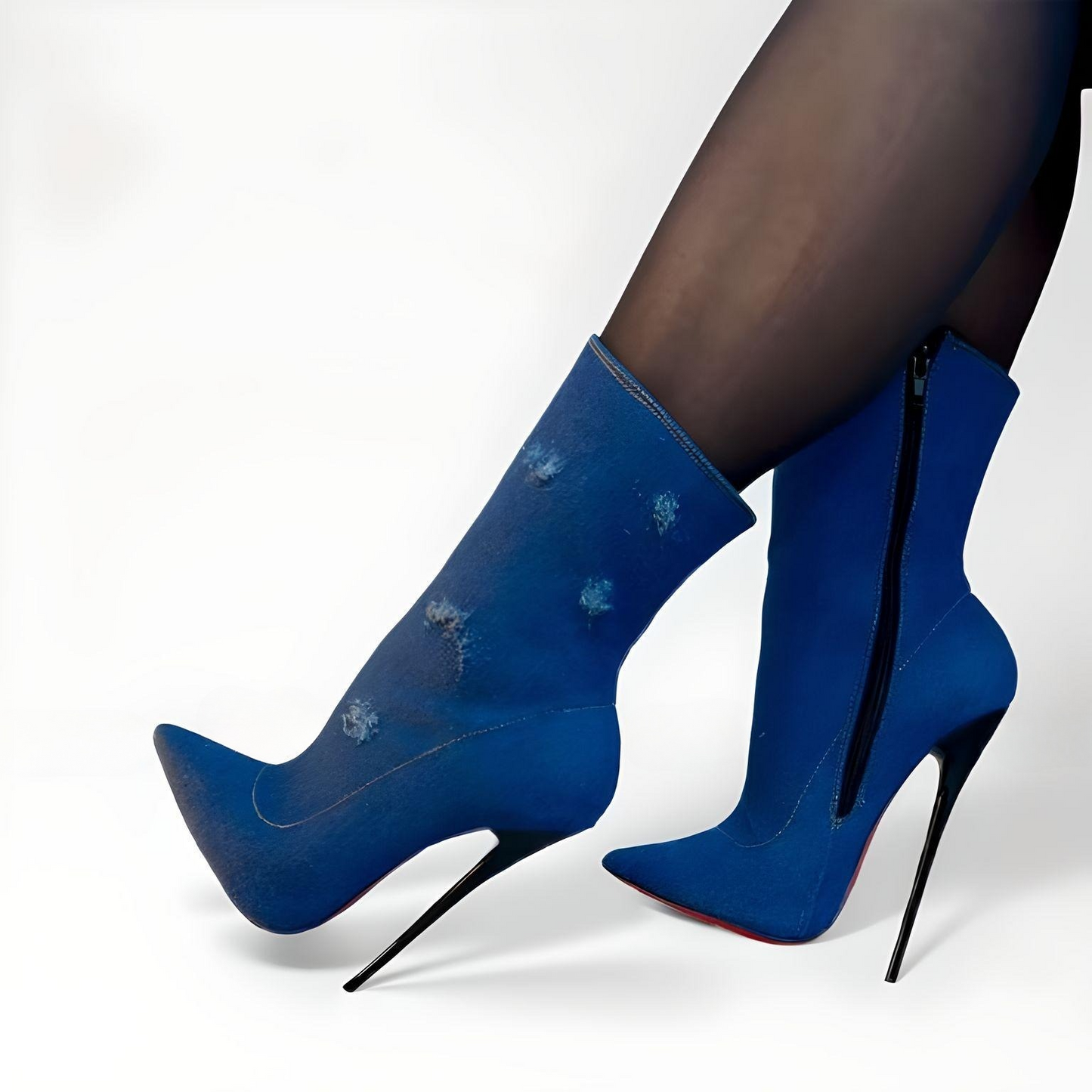 Denim-Stiefeletten mit ultrahohem Absatz und Stilettoabsatz, 16 cm, 6 Zoll