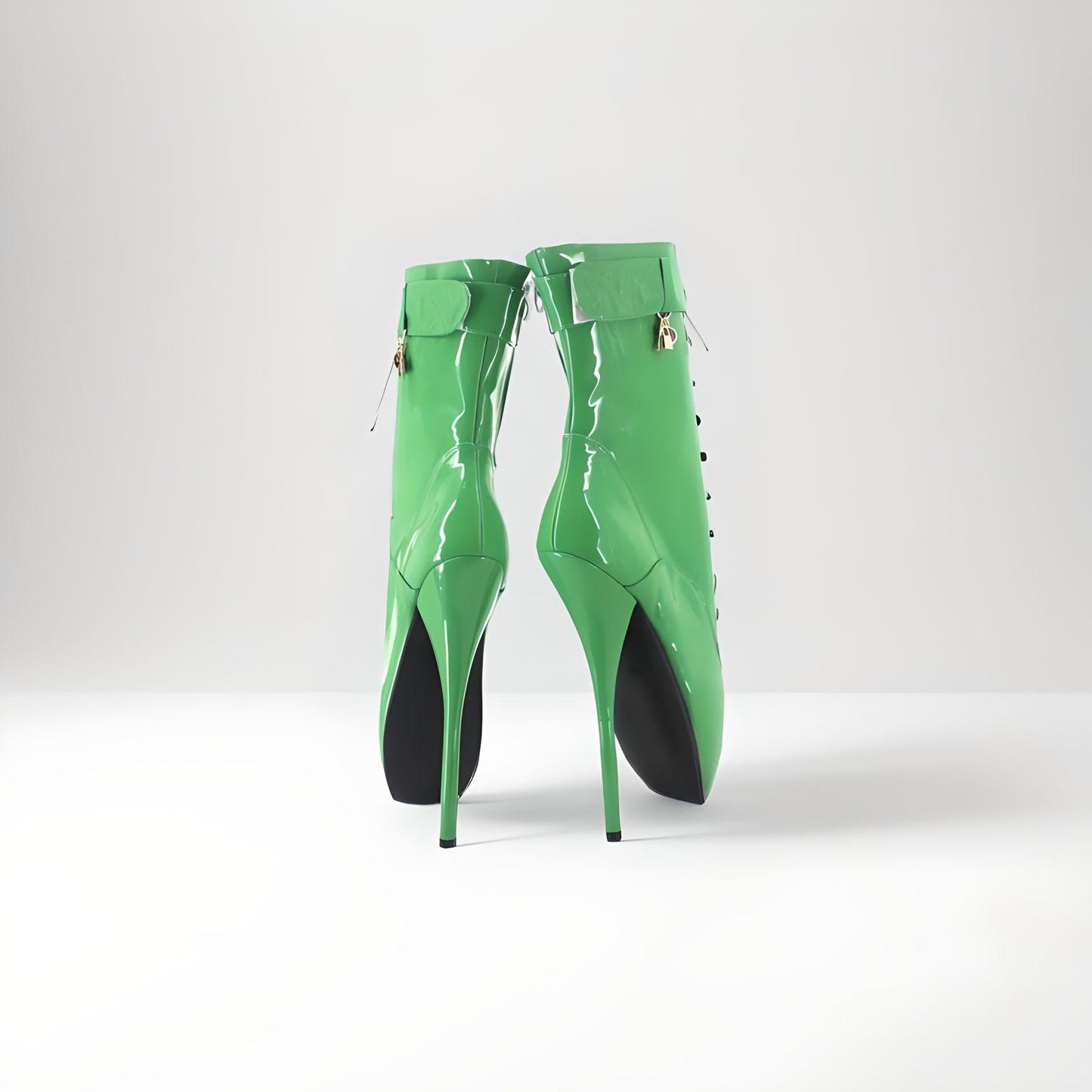Bottines fétichistes à talon de ballet mat verrouillables 18cm 7"