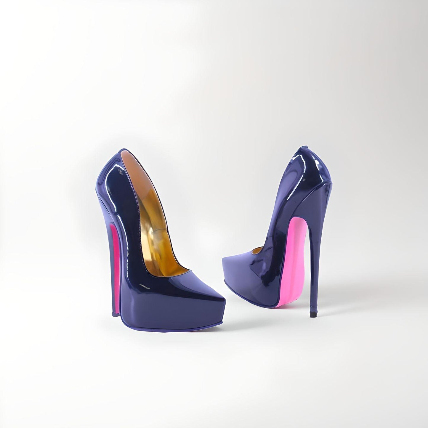 Retro real leather 15 or 20cm stiletto pumps with pink sole