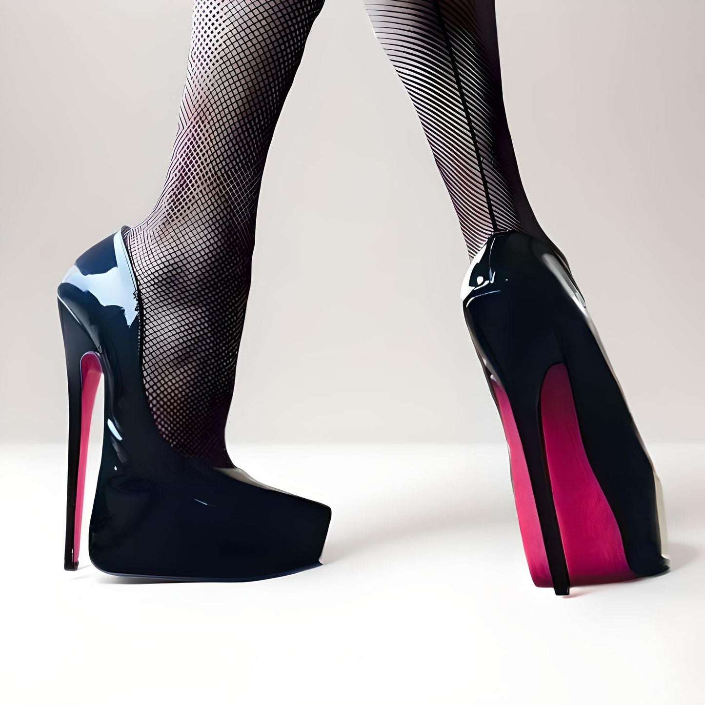Retro real leather 15 or 20cm stiletto pumps with pink sole