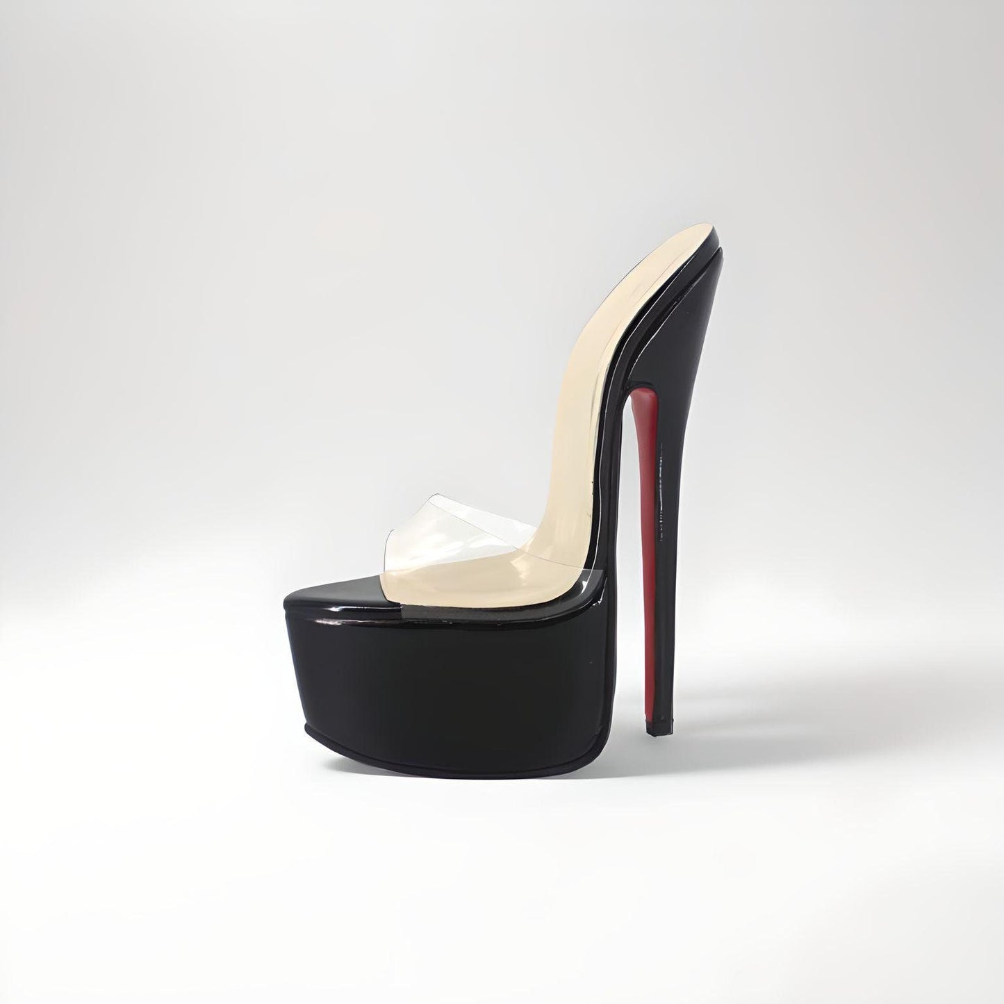 Mules rétro en cuir véritable avec tige transparente et talon aiguille de 20 cm