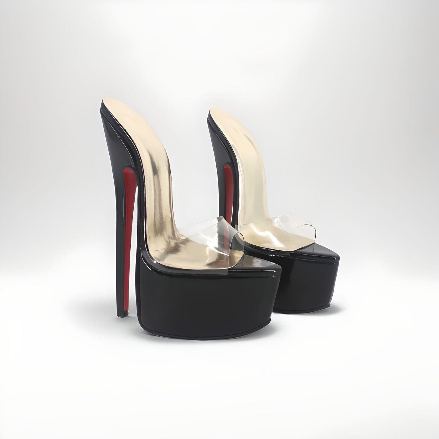 Mules rétro en cuir véritable avec tige transparente et talon aiguille de 20 cm