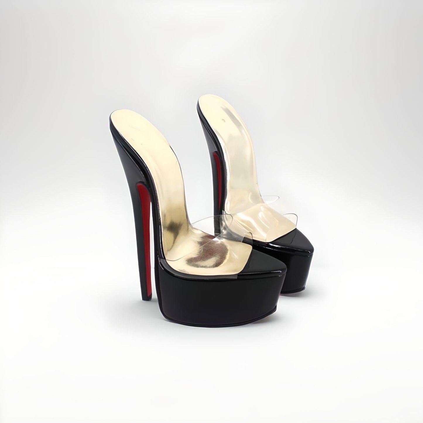 Mules rétro en cuir véritable avec tige transparente et talon aiguille de 20 cm