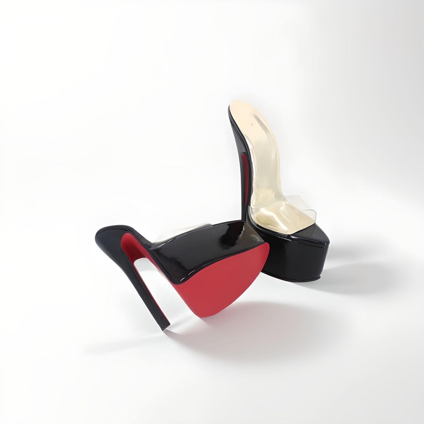 Mules rétro en cuir véritable avec tige transparente et talon aiguille de 20 cm