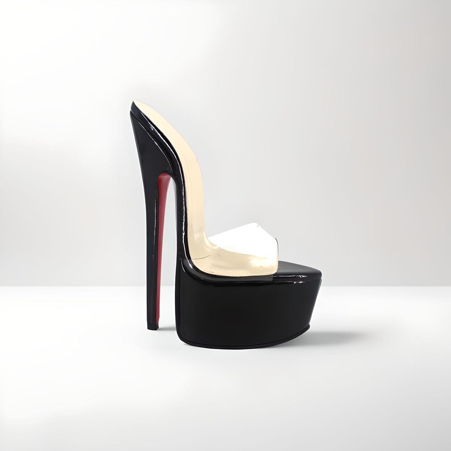 Mules rétro en cuir véritable avec tige transparente et talon aiguille de 20 cm