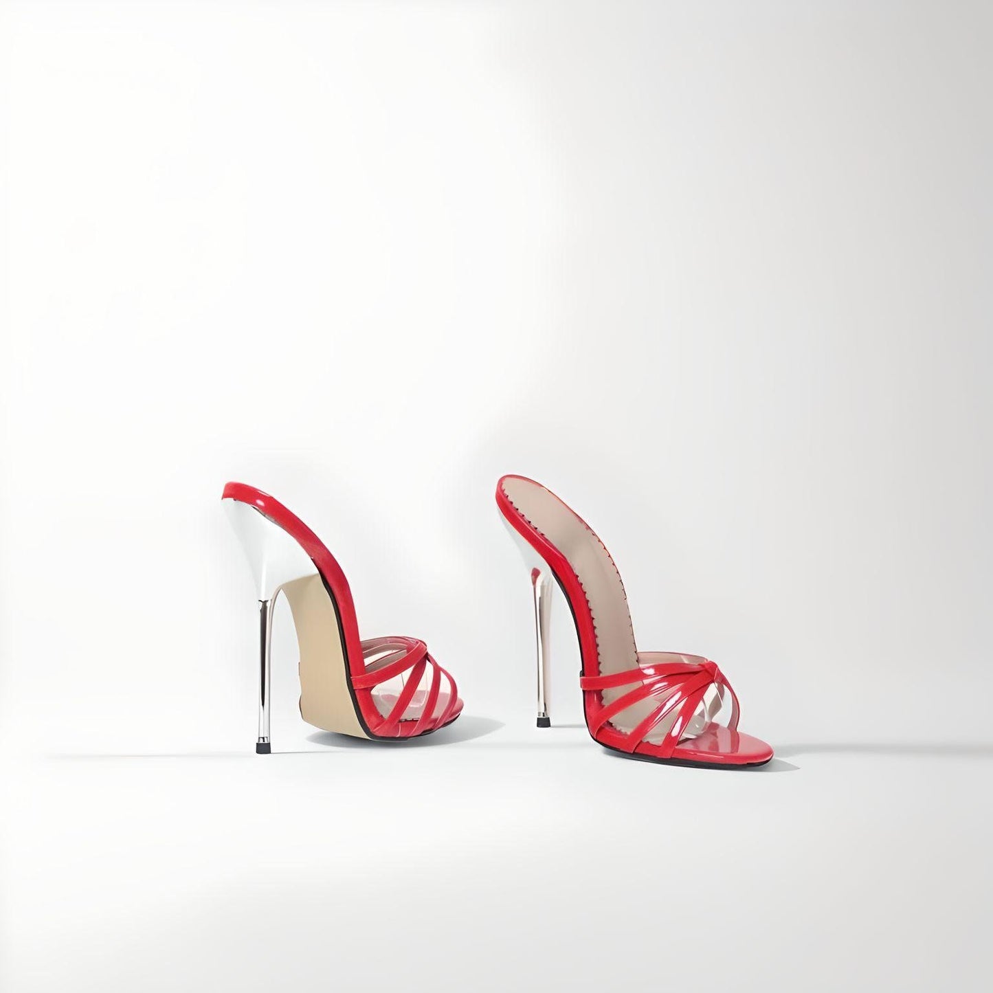 Mules à lanières et bout rond stylet 13cm