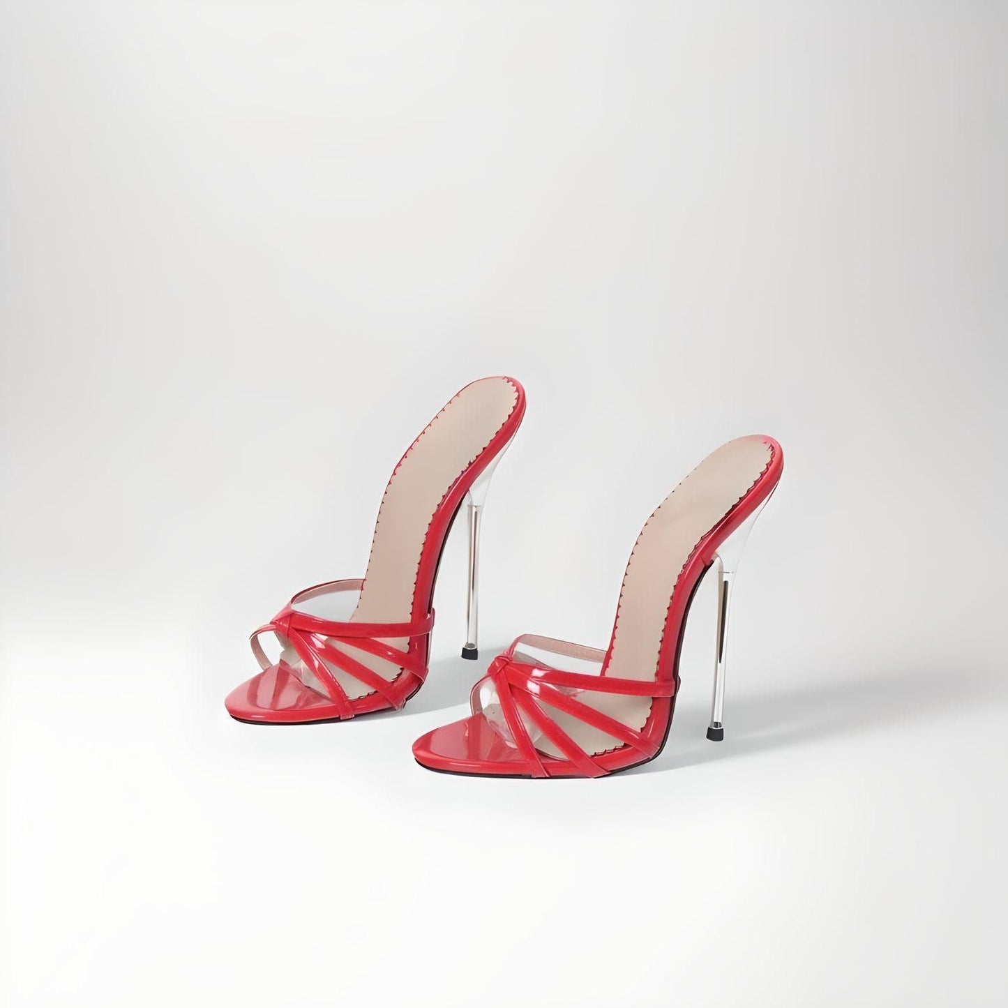 Mules à lanières et bout rond stylet 13cm