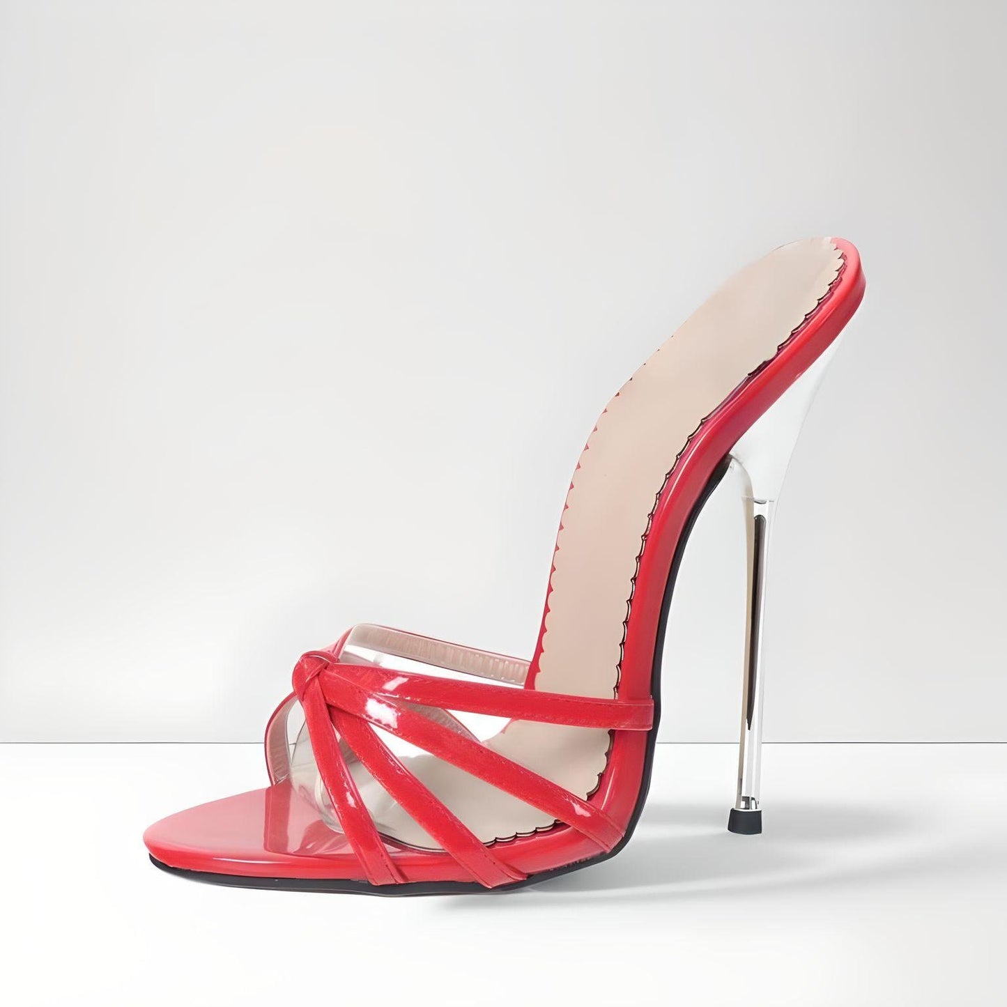 Mules à lanières et bout rond stylet 13cm