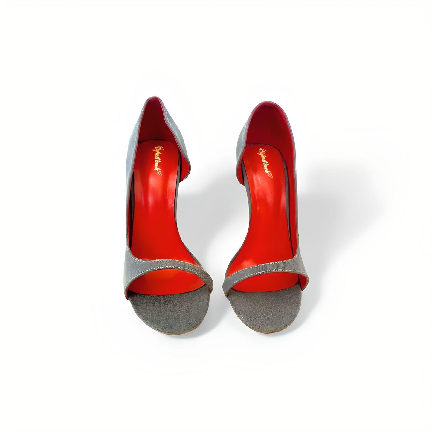 D'Orsay denim round peep toe stiletto pumps