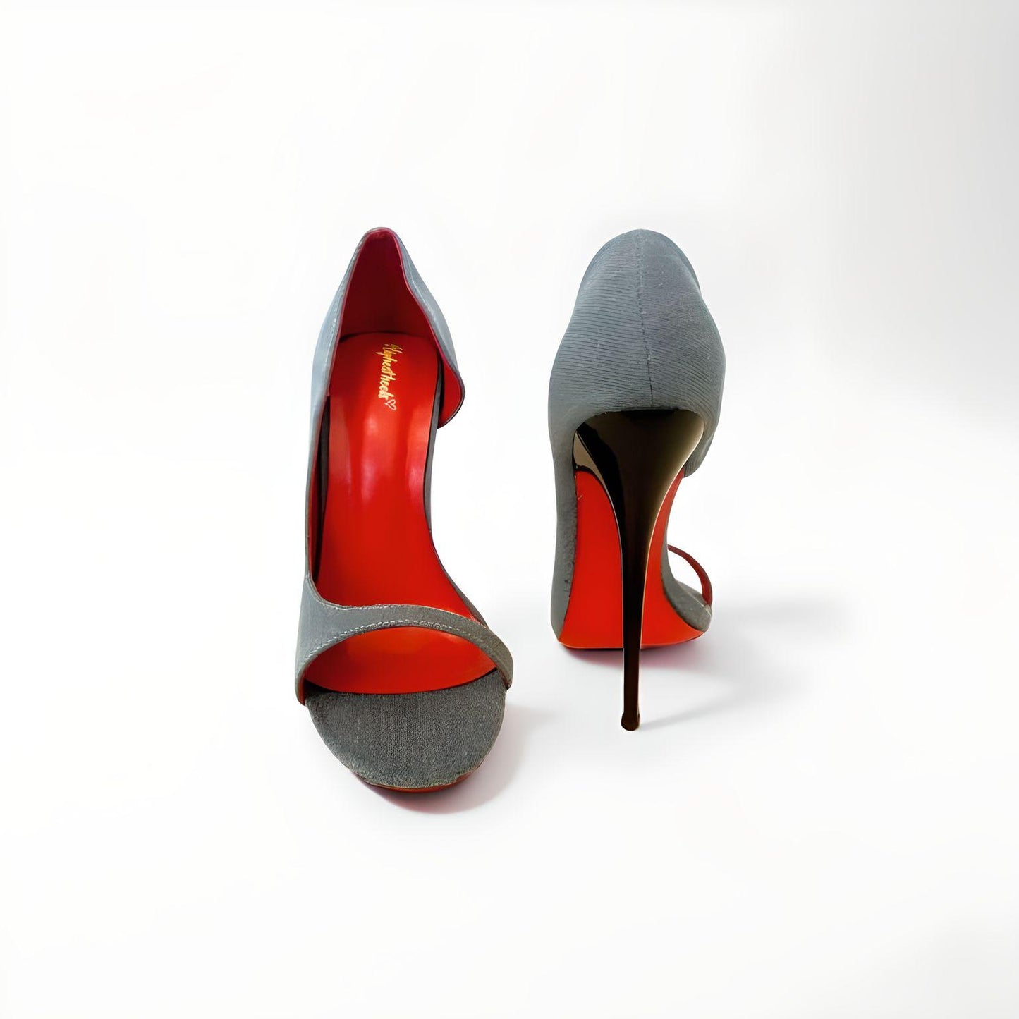 D'Orsay denim round peep toe stiletto pumps