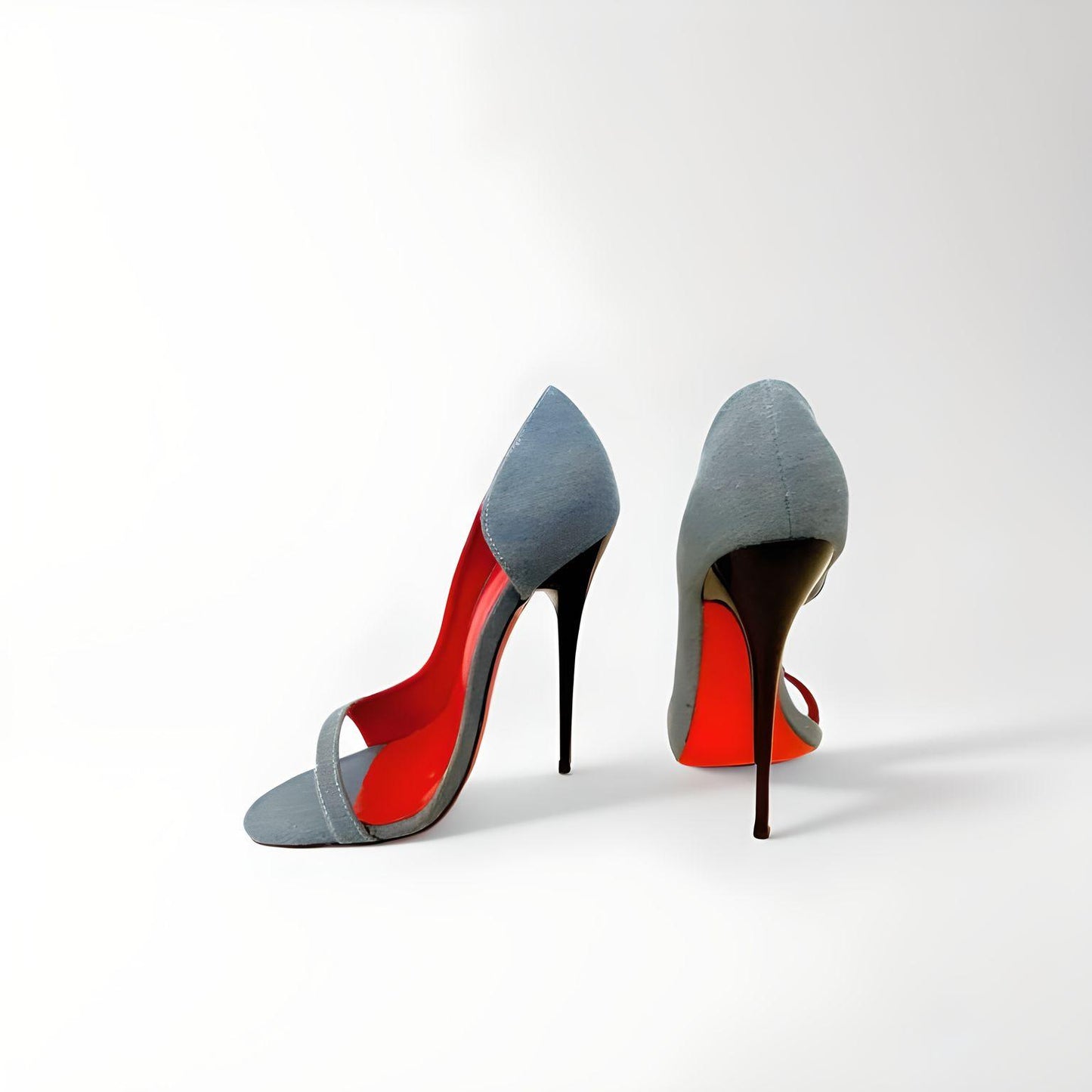 D'Orsay denim round peep toe stiletto pumps