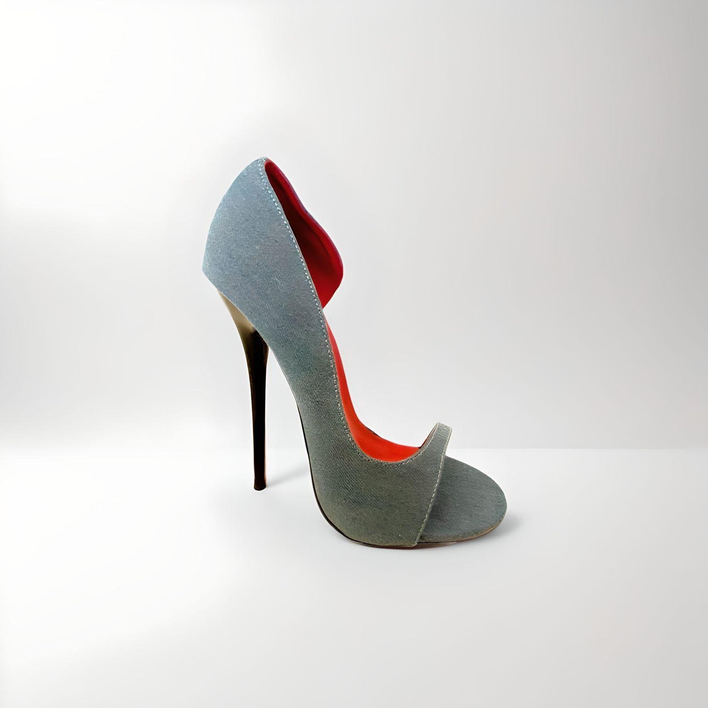D'Orsay denim round peep toe stiletto pumps